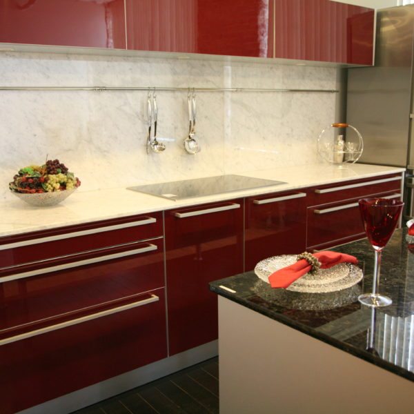 red lacquer kitchen cabinets